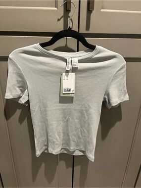 H&M Light Sage Short Sleeve Ribbed Tee